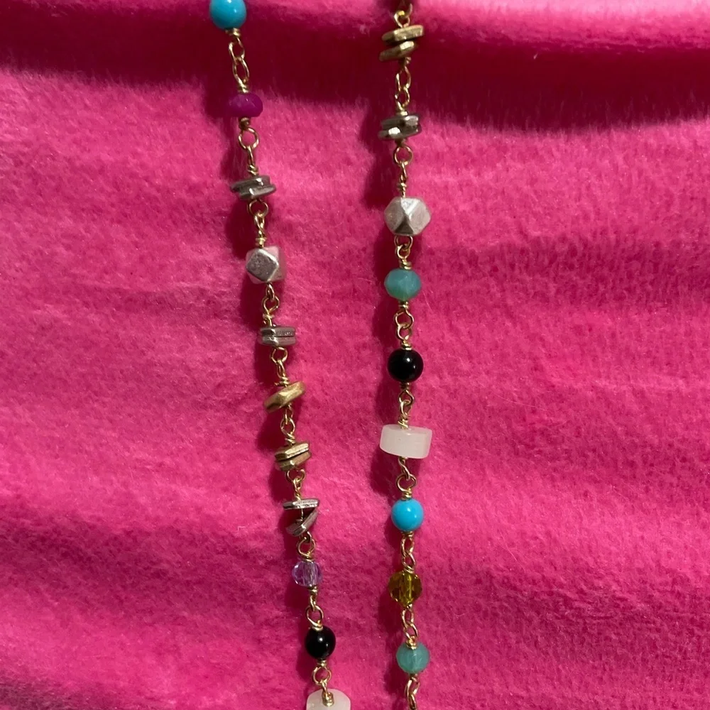 Multicolored Beaded Chain with Gold Chain Tassels